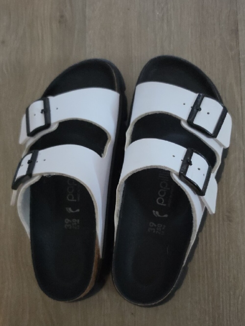 Birkenstock Papillo White and Black Two-Strap Platform Sandals - Picture 2 of 8